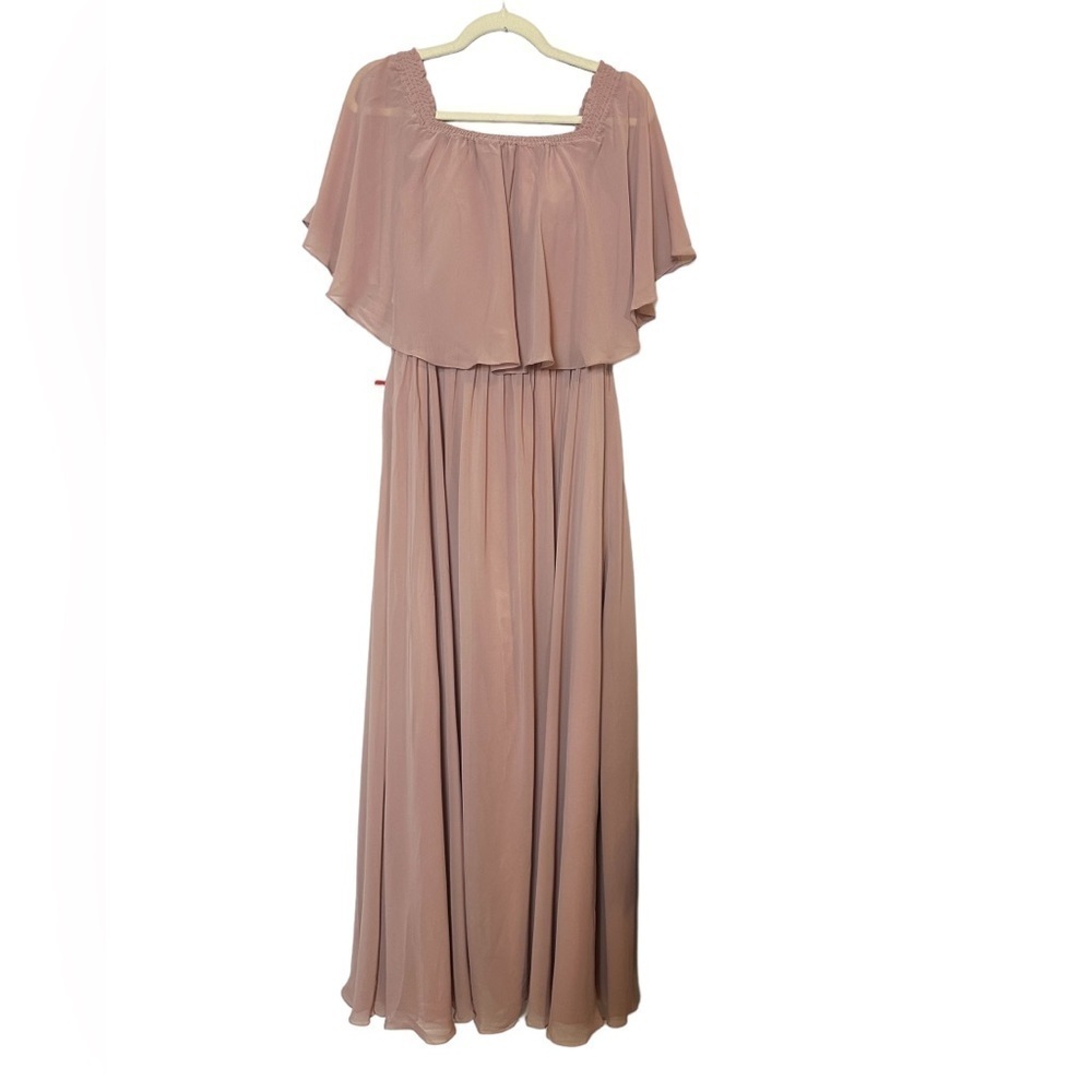 JJs House Dusty Rose Chiffon A-Line Off-the-Shoulder Maxi‎ Bridesmaid Dresses 10